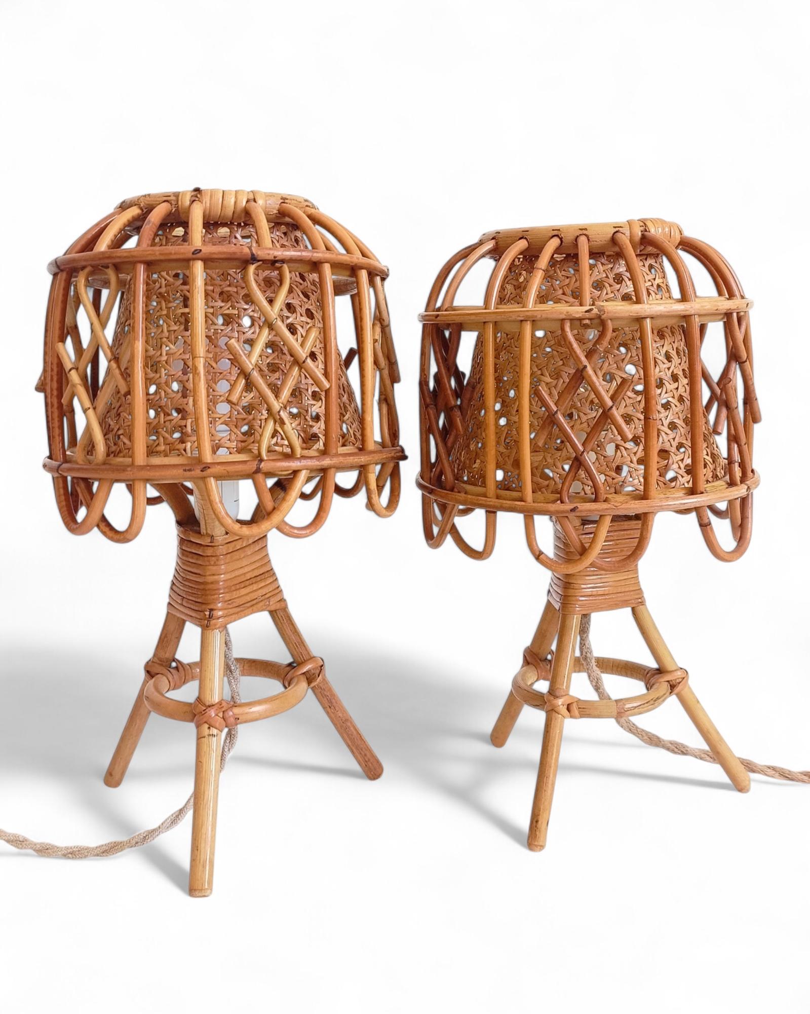 Mid-Century French Riviera Tischlampen aus Bambus und Rattan, Frankreich, 1960er Jahre (Moderne der Mitte des Jahrhunderts) im Angebot