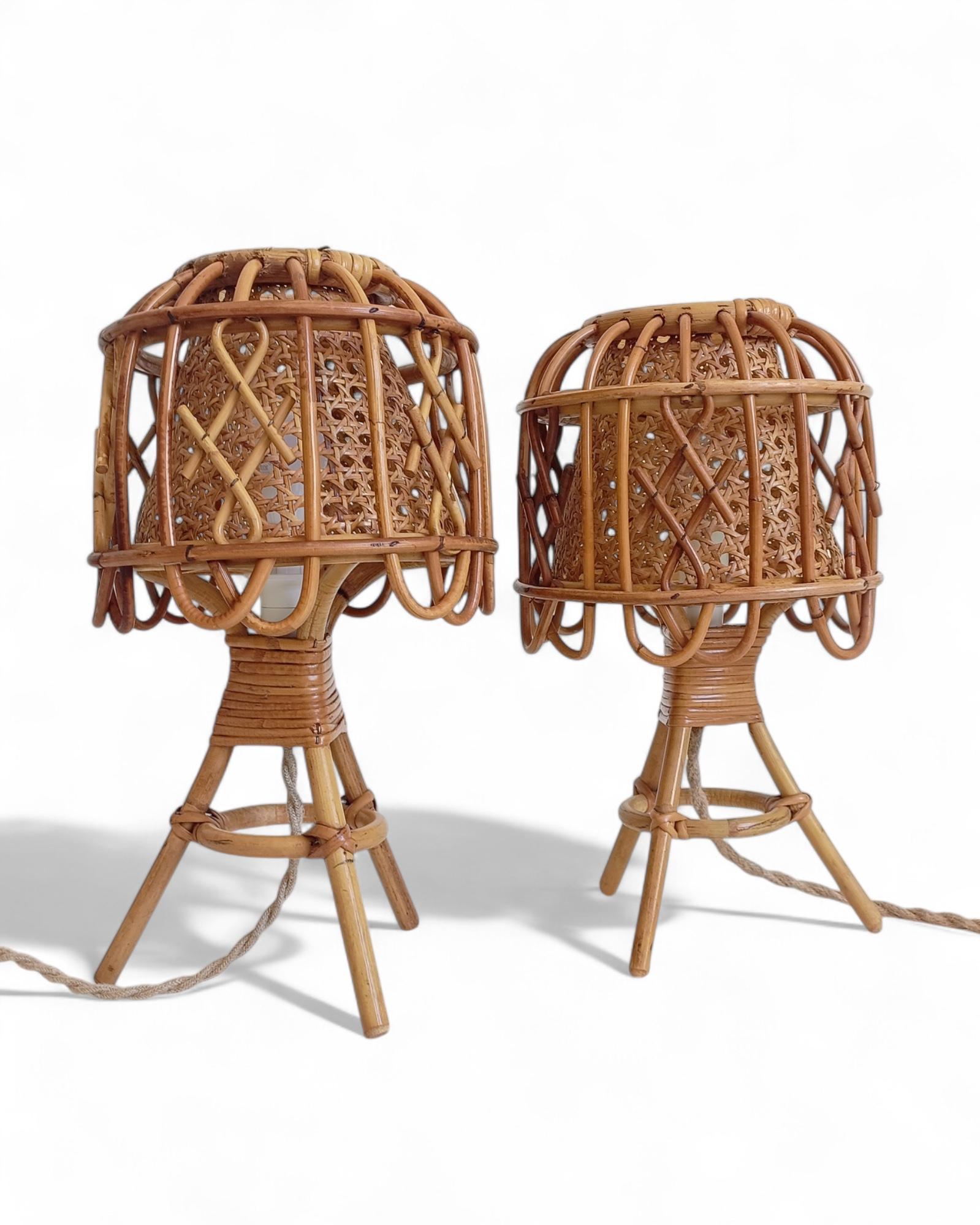 Mid-Century French Riviera Tischlampen aus Bambus und Rattan, Frankreich, 1960er Jahre im Angebot 12