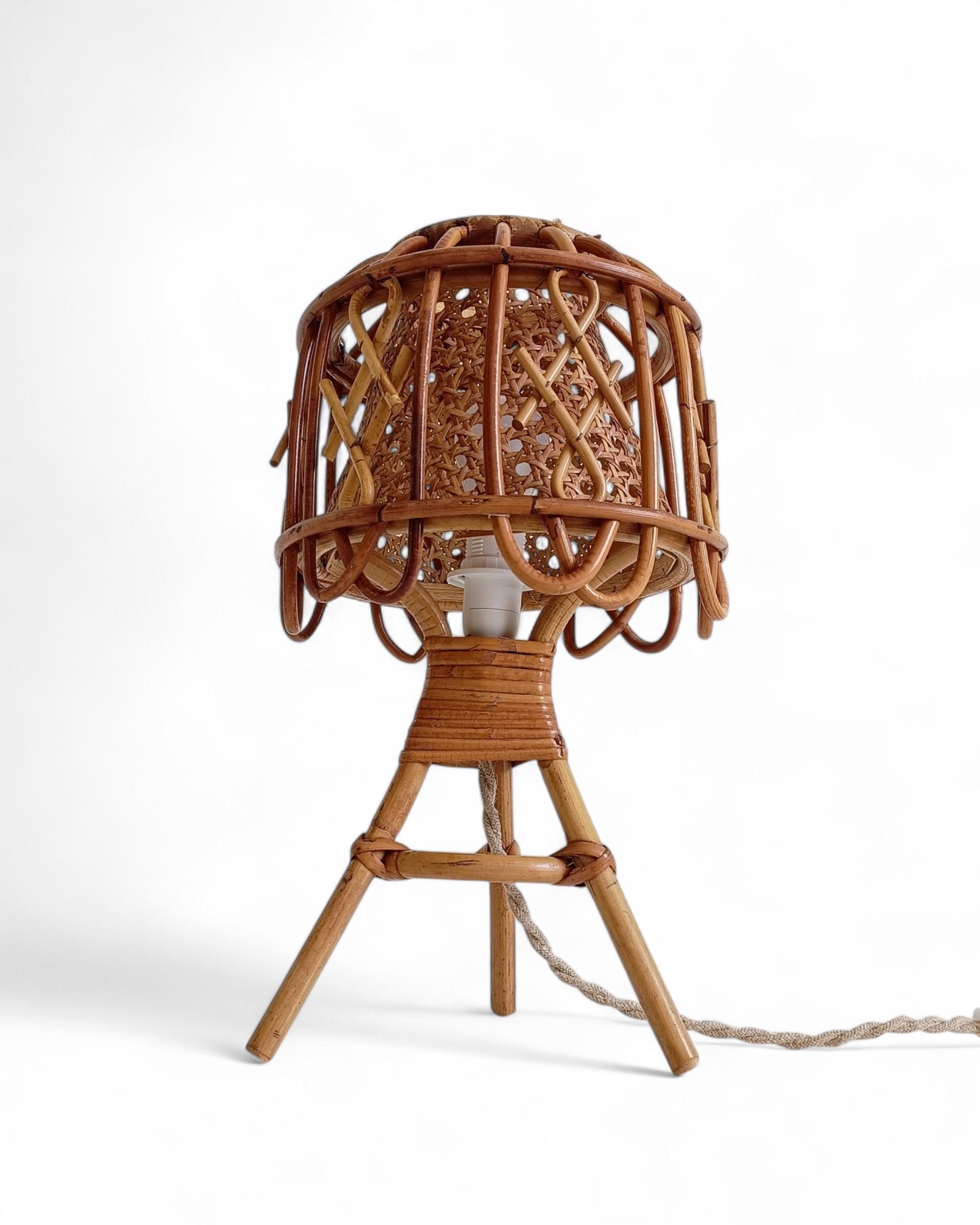 Mid-Century French Riviera Tischlampen aus Bambus und Rattan, Frankreich, 1960er Jahre im Angebot 4