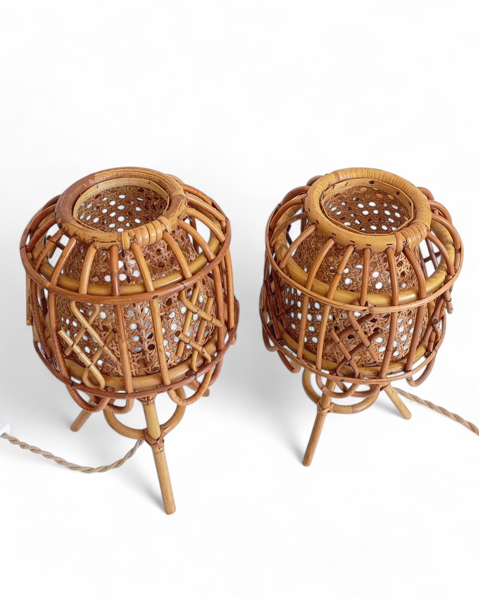 Mid-Century French Riviera Tischlampen aus Bambus und Rattan, Frankreich, 1960er Jahre (Mitte des 20. Jahrhunderts) im Angebot