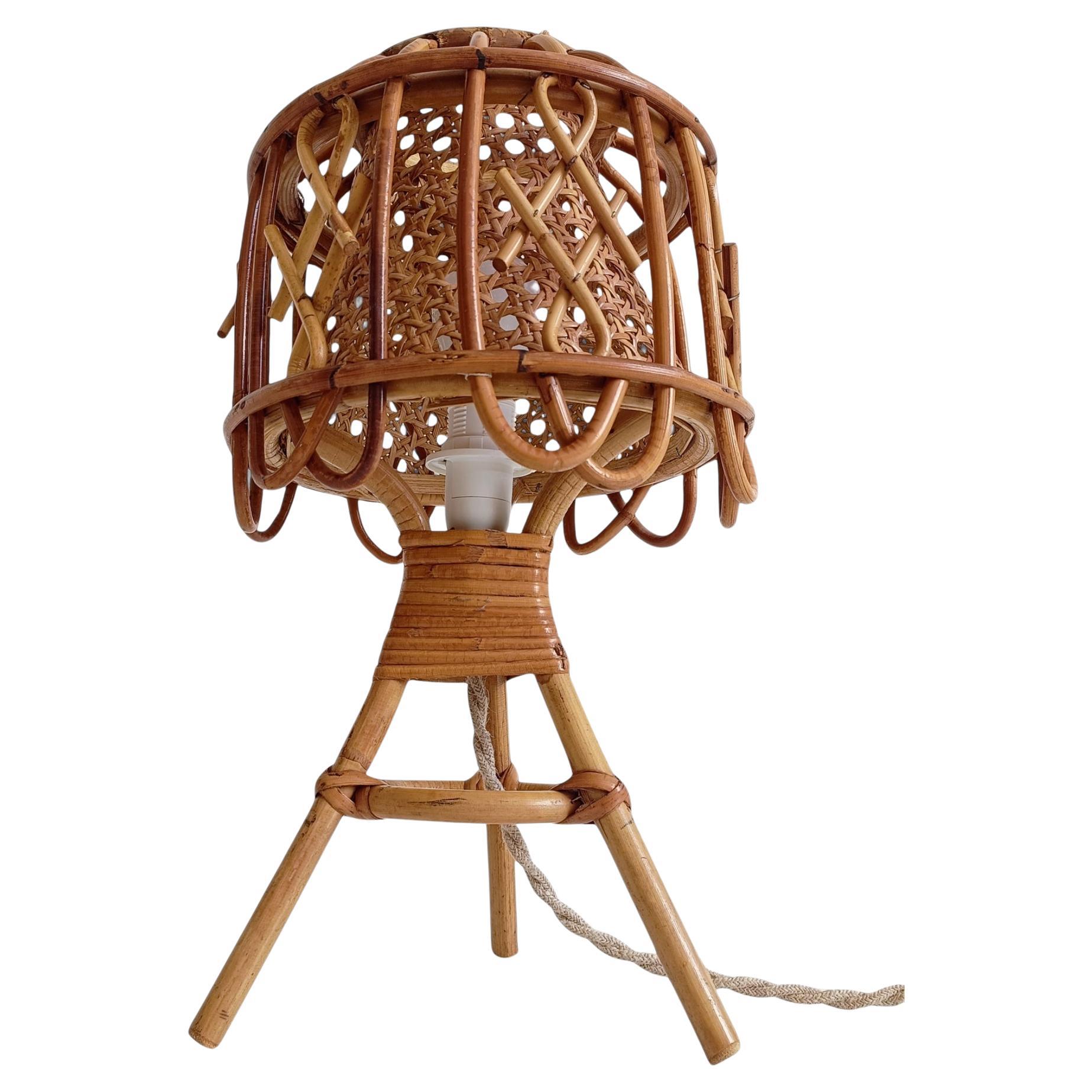 Mid-Century French Riviera Tischlampen aus Bambus und Rattan, Frankreich, 1960er Jahre (Handgefertigt) im Angebot