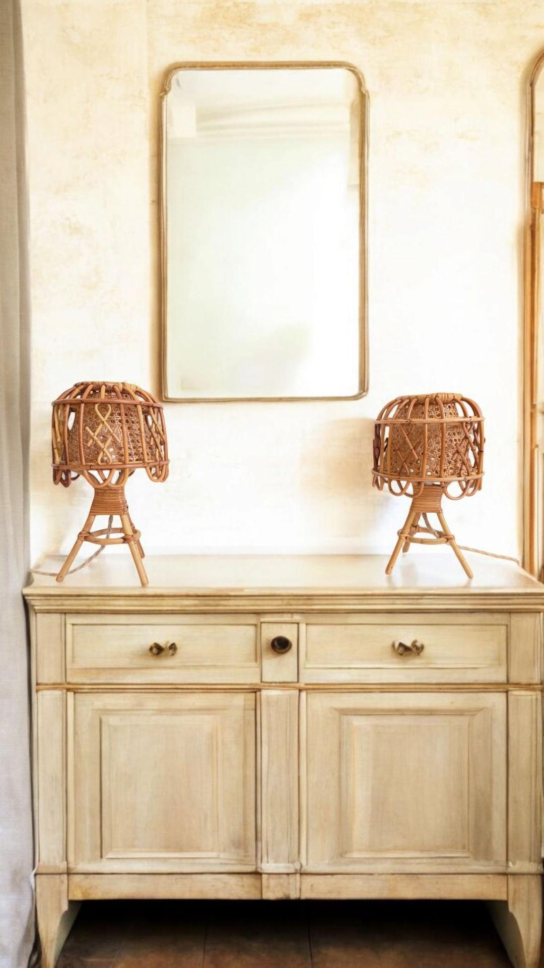 Mid-Century French Riviera Tischlampen aus Bambus und Rattan, Frankreich, 1960er Jahre im Angebot 1
