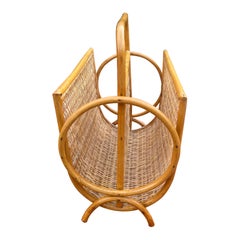 Porte-revues Mid-Century French Riviera en bambou et osier