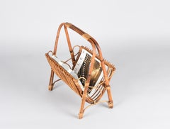 Mid-Century French Riviera Bamboo, Rattan and Wicker Magazine Rack, Italy 1960s
