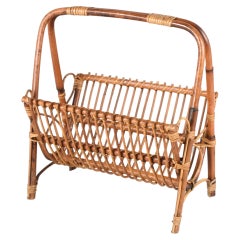 Vintage Mid-Century French Riviera Bamboo, Rattan and Wicker Magazine Rack, Italy 1960s