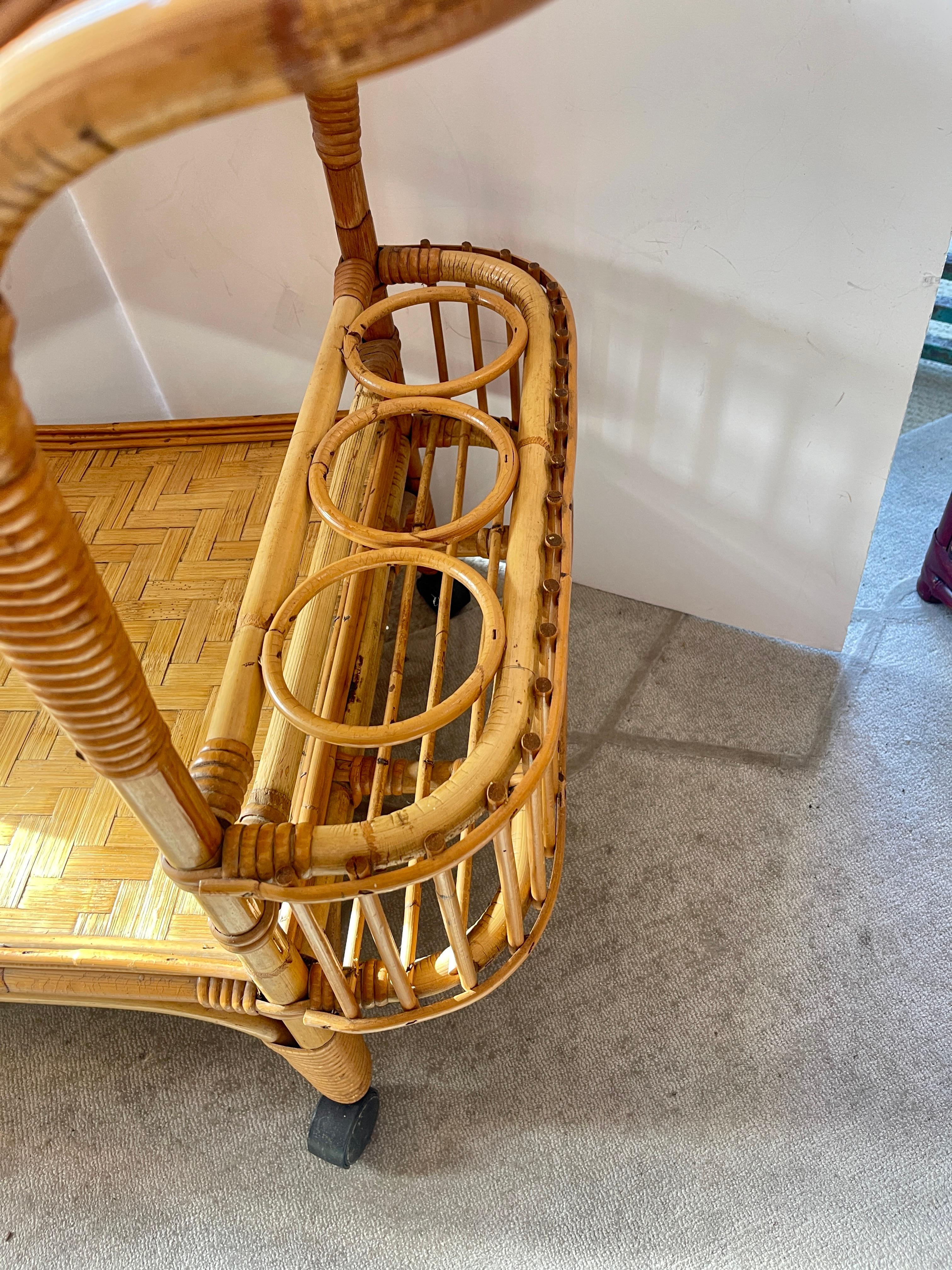 Chariot de bar Riviera en bambou, milieu du siècle, 1960 Bon état - En vente à West Palm Beach, FL