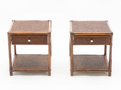 Midcentury French Riviera Cane Bamboo Brass Nightstands, 1960s