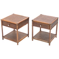 Midcentury French Riviera Cane Bamboo Brass Nightstands, 1960s