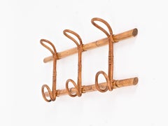 Mid-Century French Riviera Coat Rack in Rattan, Bamboo and Wicker, Italy 1960s