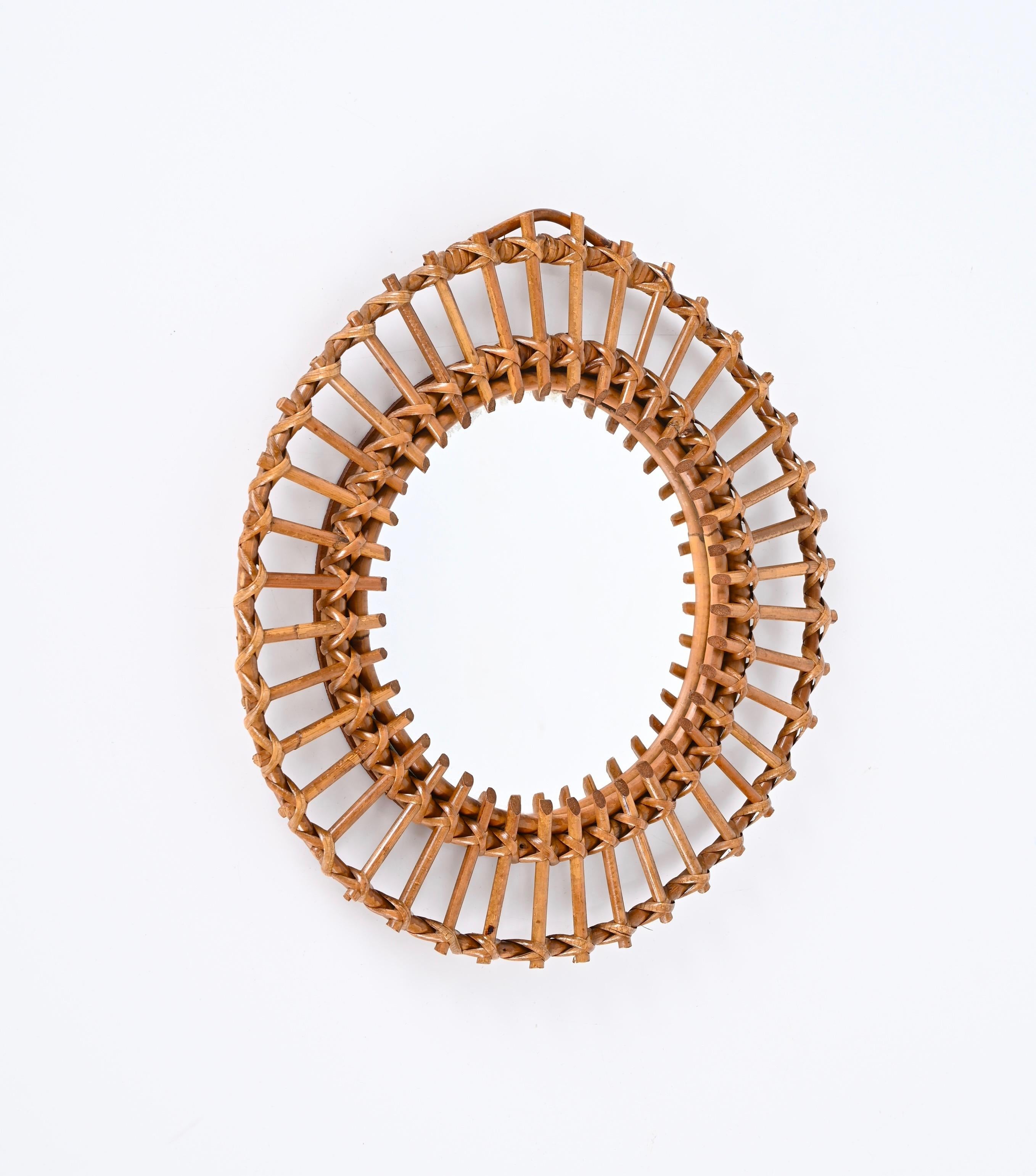 Mid-Century Round Mirror in Rattan and Bamboo, Italy, 1960s For Sale 6