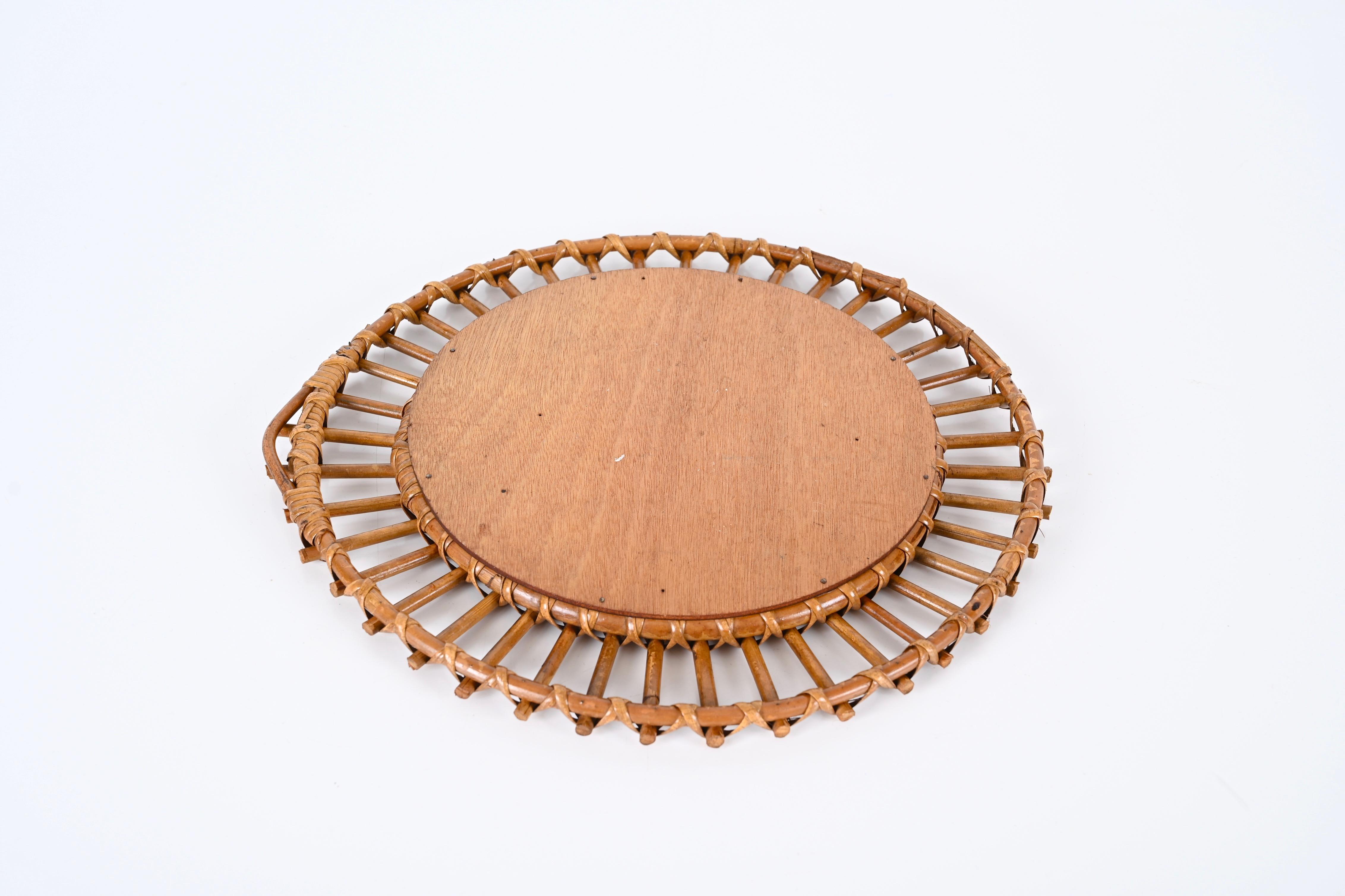 Mid-Century Round Mirror in Rattan and Bamboo, Italy, 1960s For Sale 7