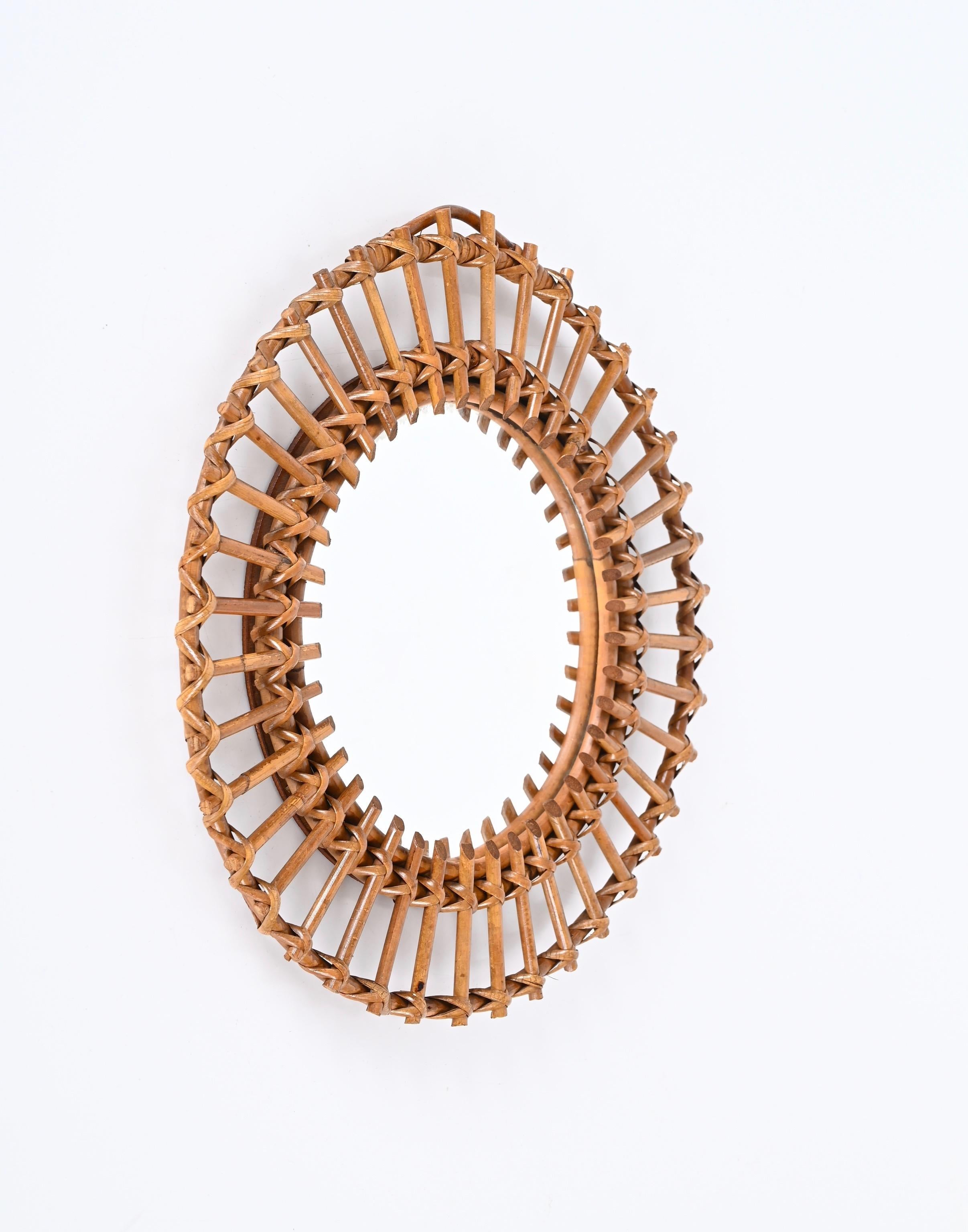 Mid-Century Modern Mid-Century Round Mirror in Rattan and Bamboo, Italy, 1960s For Sale