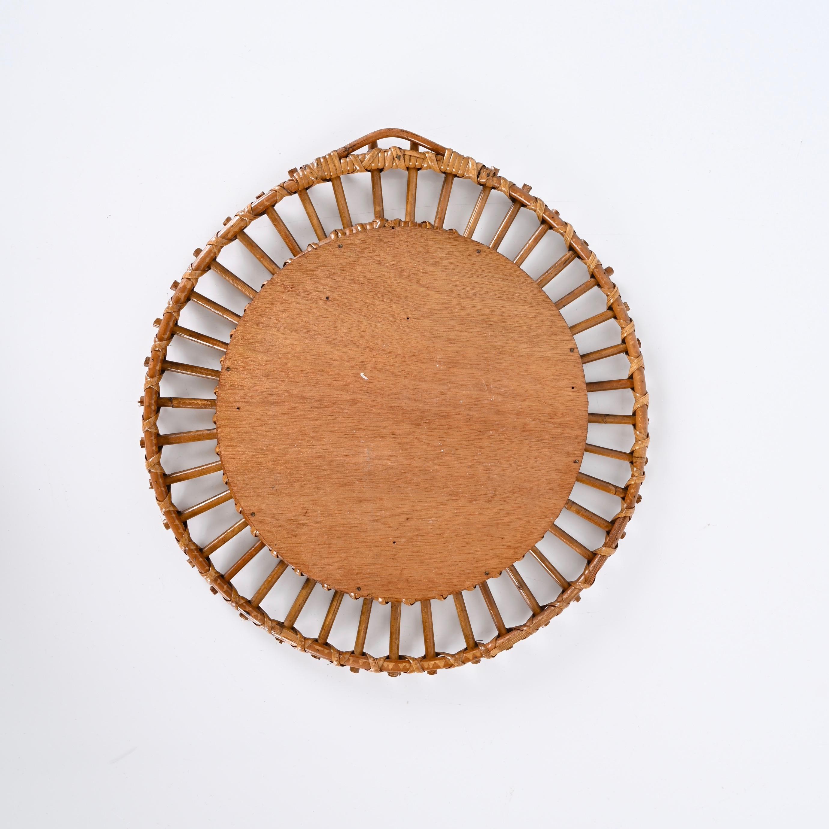 Mid-20th Century Mid-Century Round Mirror in Rattan and Bamboo, Italy, 1960s For Sale