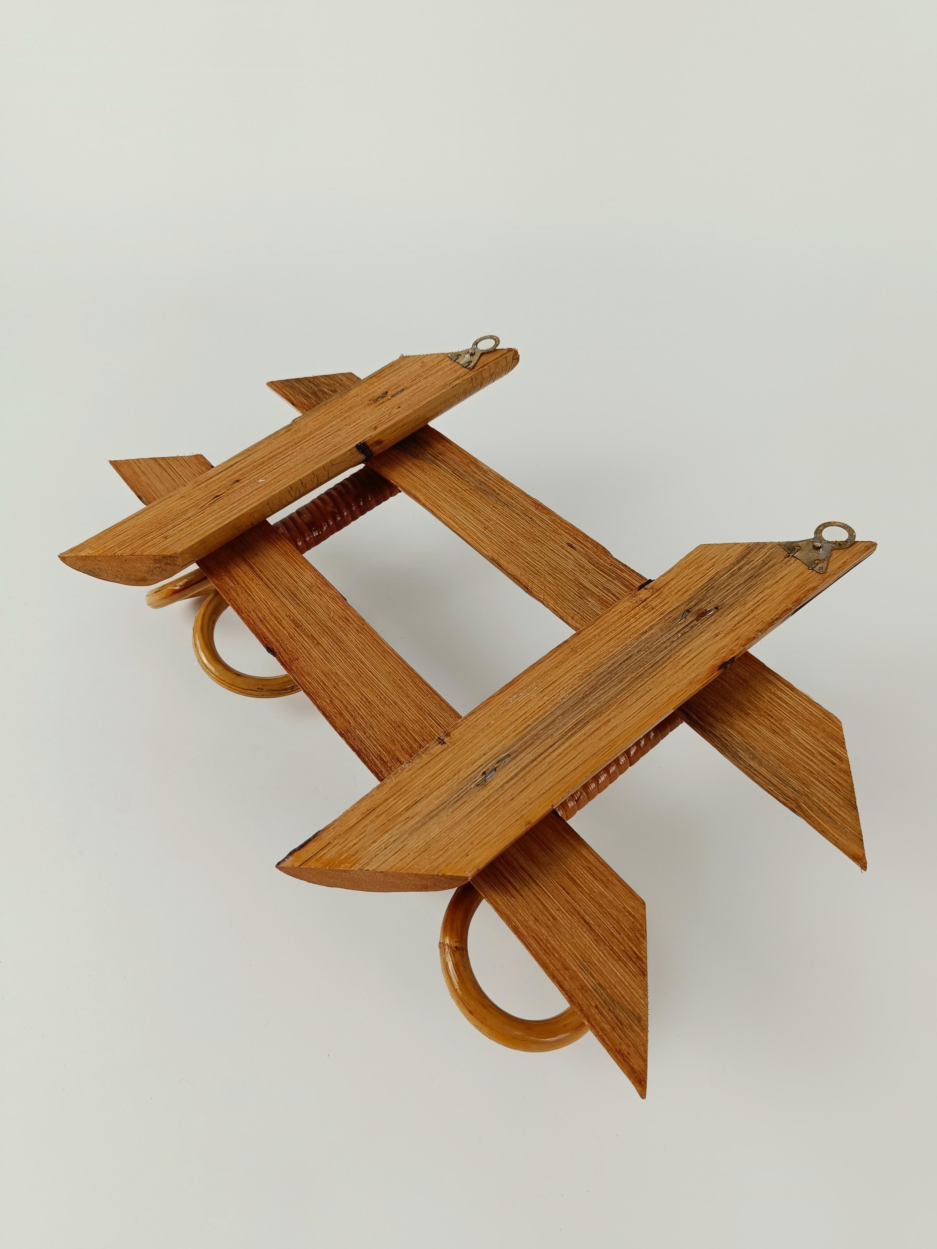 Midcentury French Riviera Rattan and Bamboo Wall Coat Rack Stand, Italy, 1960s 7