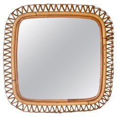 Mid-Century French Riviera Rattan and Wicker Square Wall Mirror, Albini 1960s