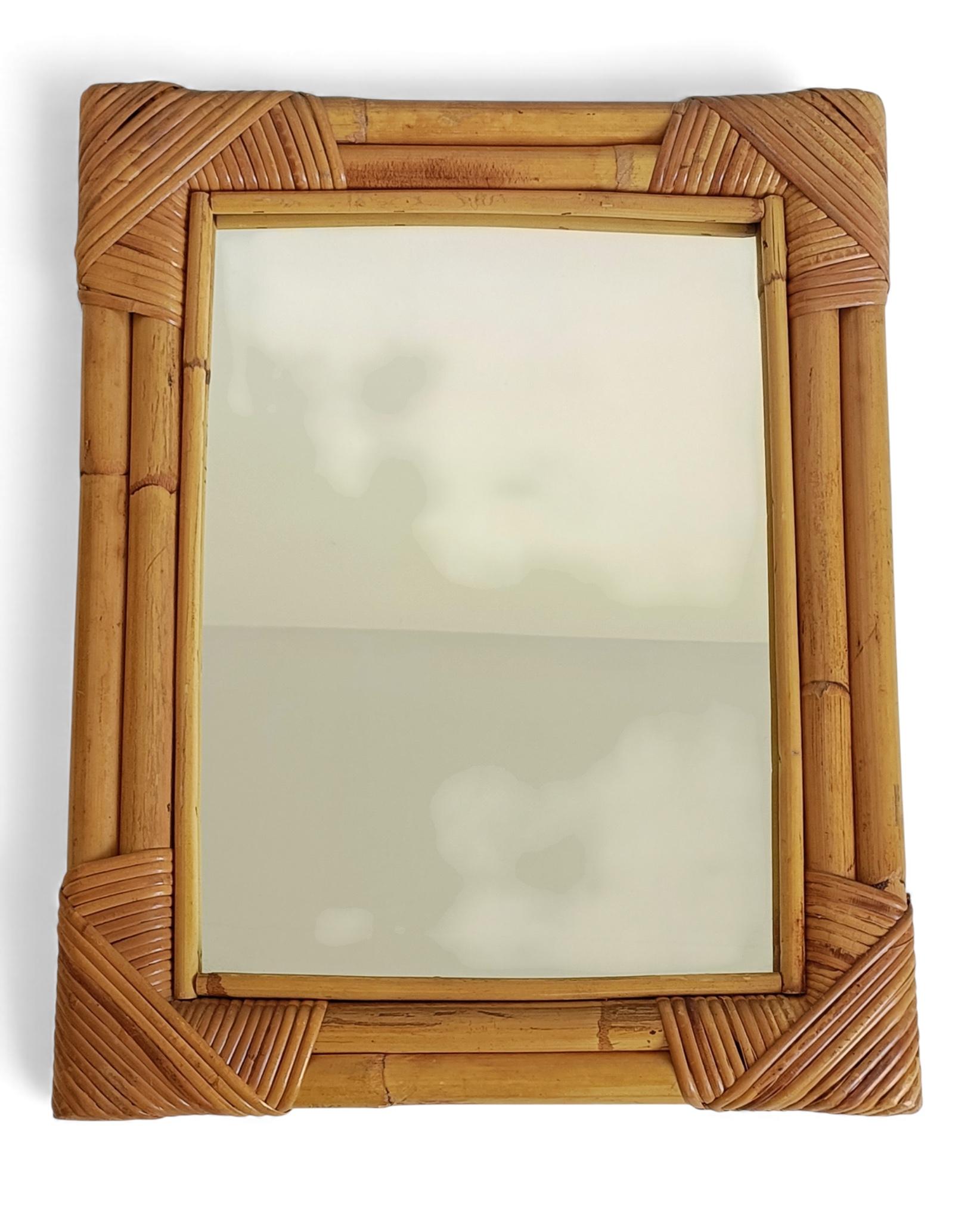 Specchio in bambù e rattan in stile Costa Azzurra di metà secolo, Spagna, anni '60-'70 in vendita 2