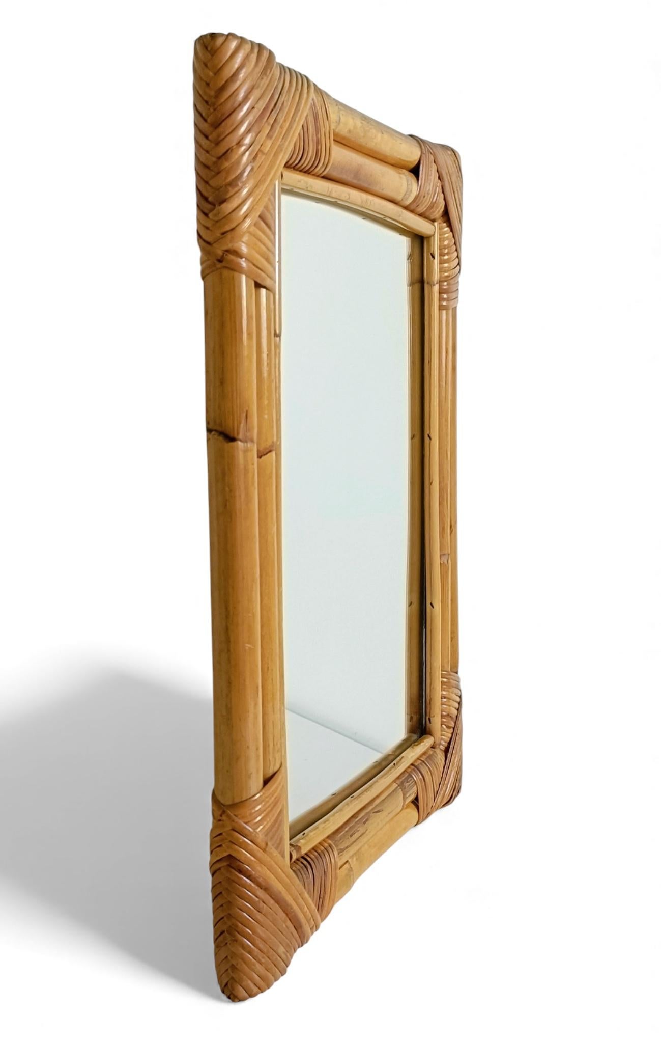 Specchio in bambù e rattan in stile Costa Azzurra di metà secolo, Spagna, anni '60-'70 in vendita 4