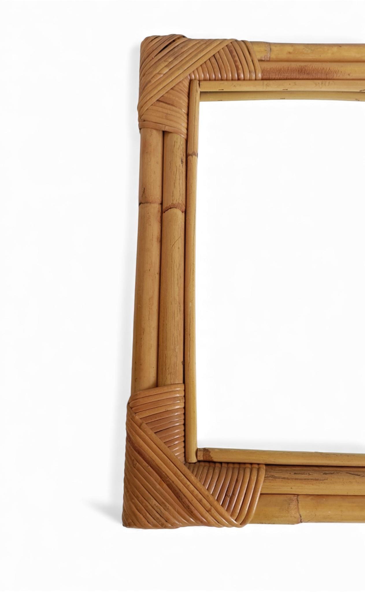 Specchio in bambù e rattan in stile Costa Azzurra di metà secolo, Spagna, anni '60-'70 in vendita 5