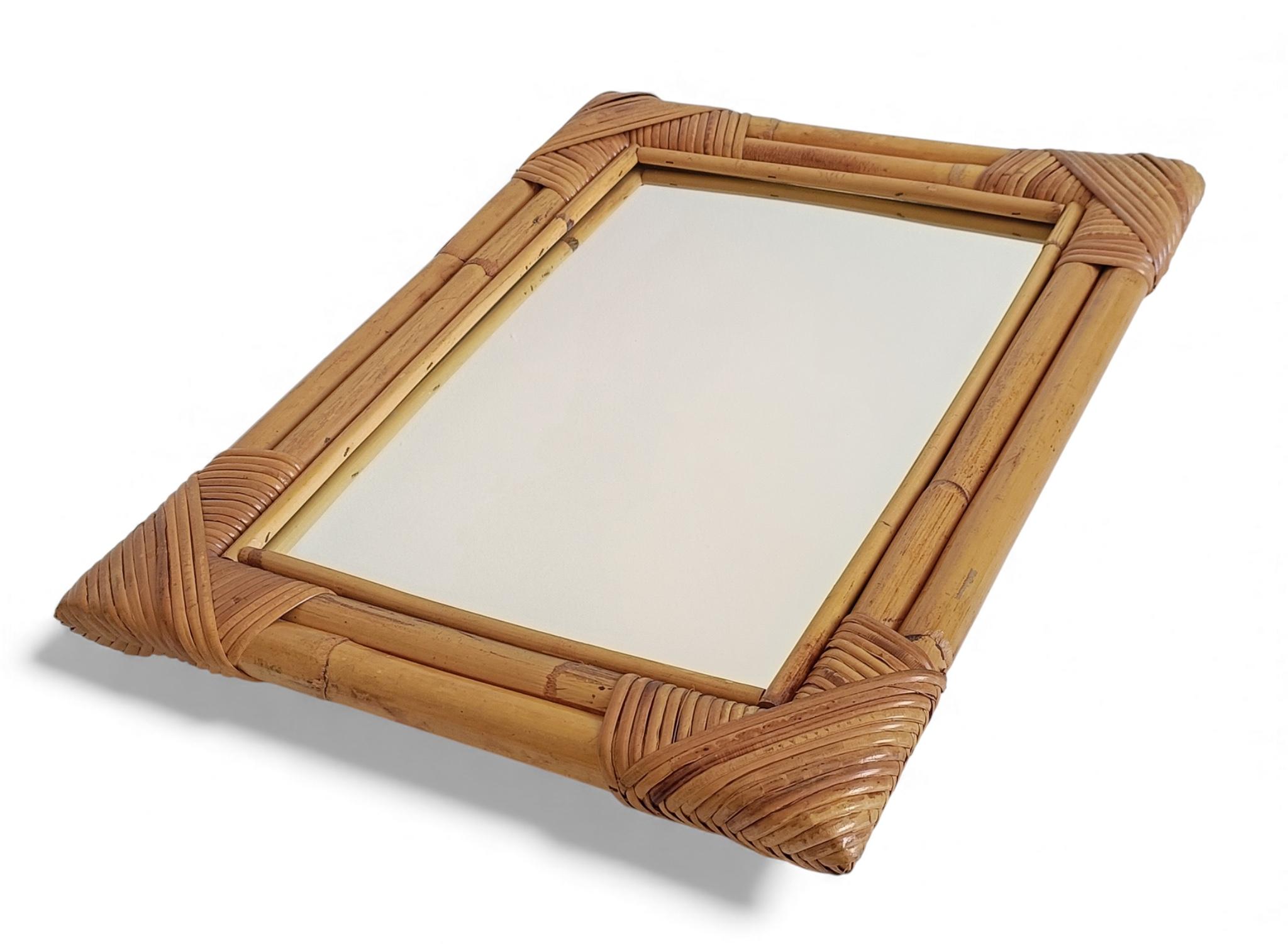Mid-Century moderno Specchio in bambù e rattan in stile Costa Azzurra di metà secolo, Spagna, anni '60-'70 in vendita