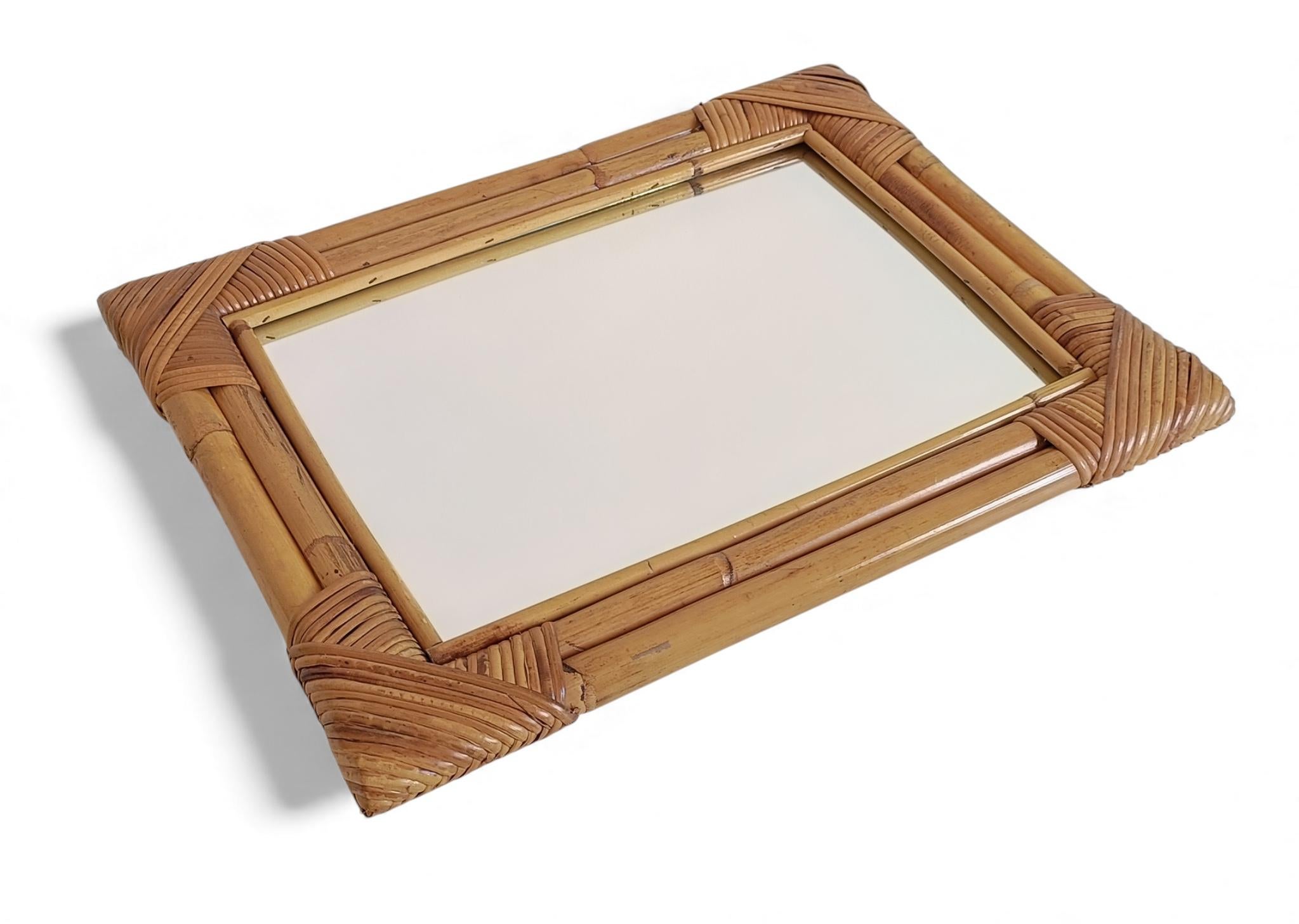 Spagnolo Specchio in bambù e rattan in stile Costa Azzurra di metà secolo, Spagna, anni '60-'70 in vendita