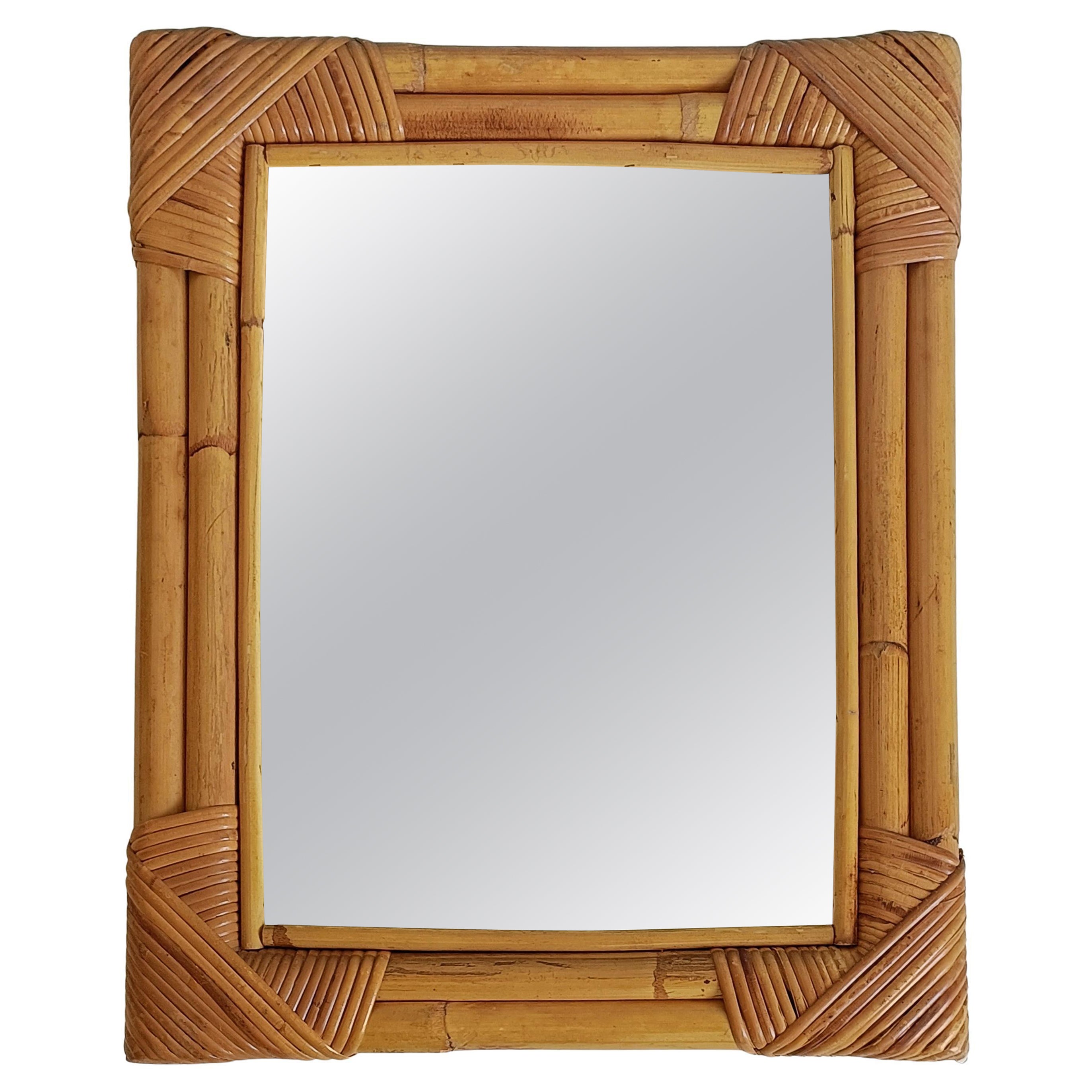 Mid-Century French Riviera Style Bamboo & Rattan Mirror, Spain, 1960s–1970s