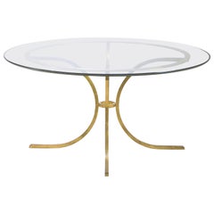 Midcentury French Robert Thibier Wrought Iron Gold Leaf Glass Dining Table, 1960