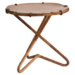 Mid Century French Rope Side Table with Resin Top