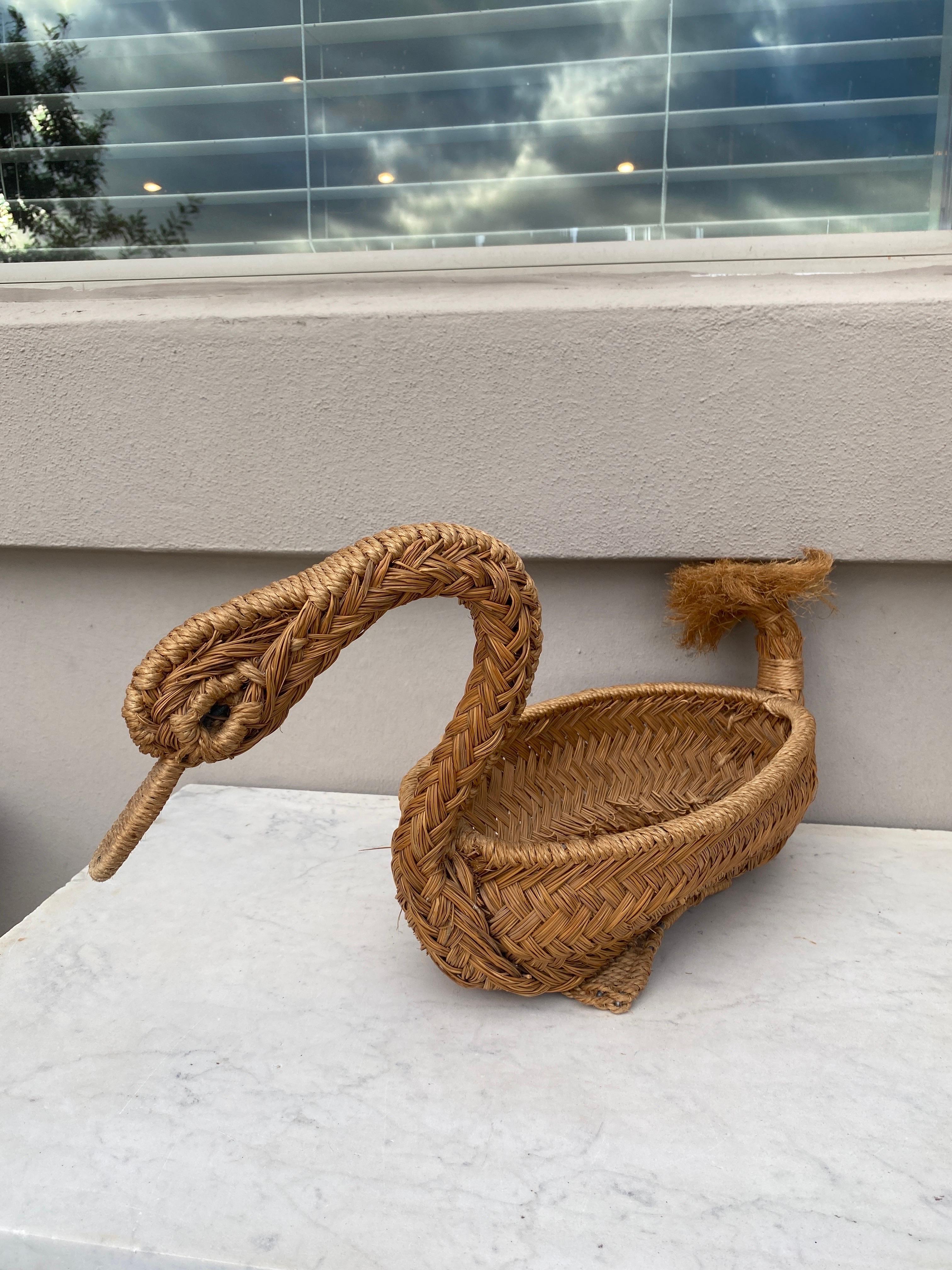 Mid-Century Modern  Mid-Century French Rope Swan Adrien Audoux & Frida Minet For Sale