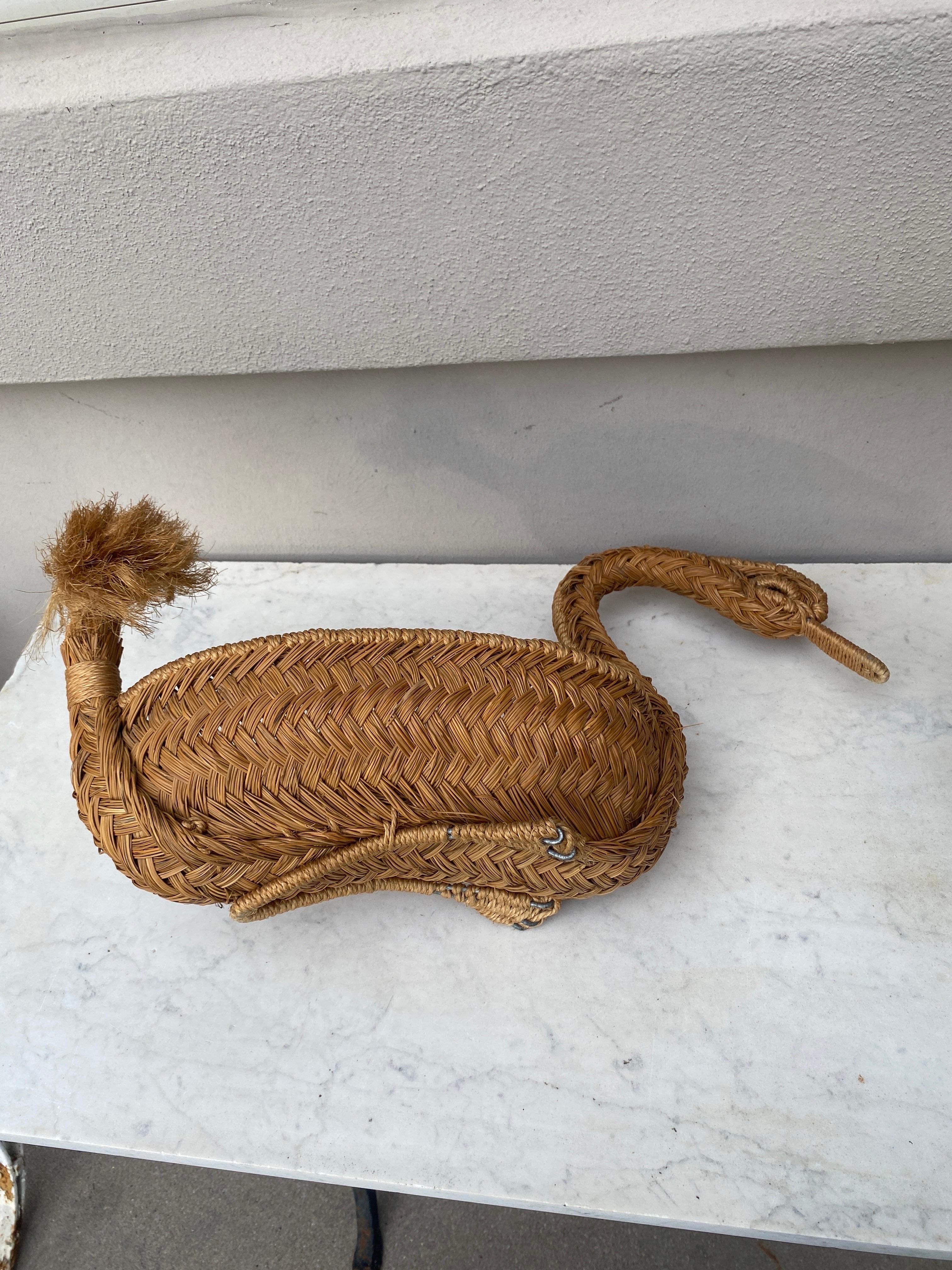 Mid-Century French Rope Swan Adrien Audoux & Frida Minet For Sale 1