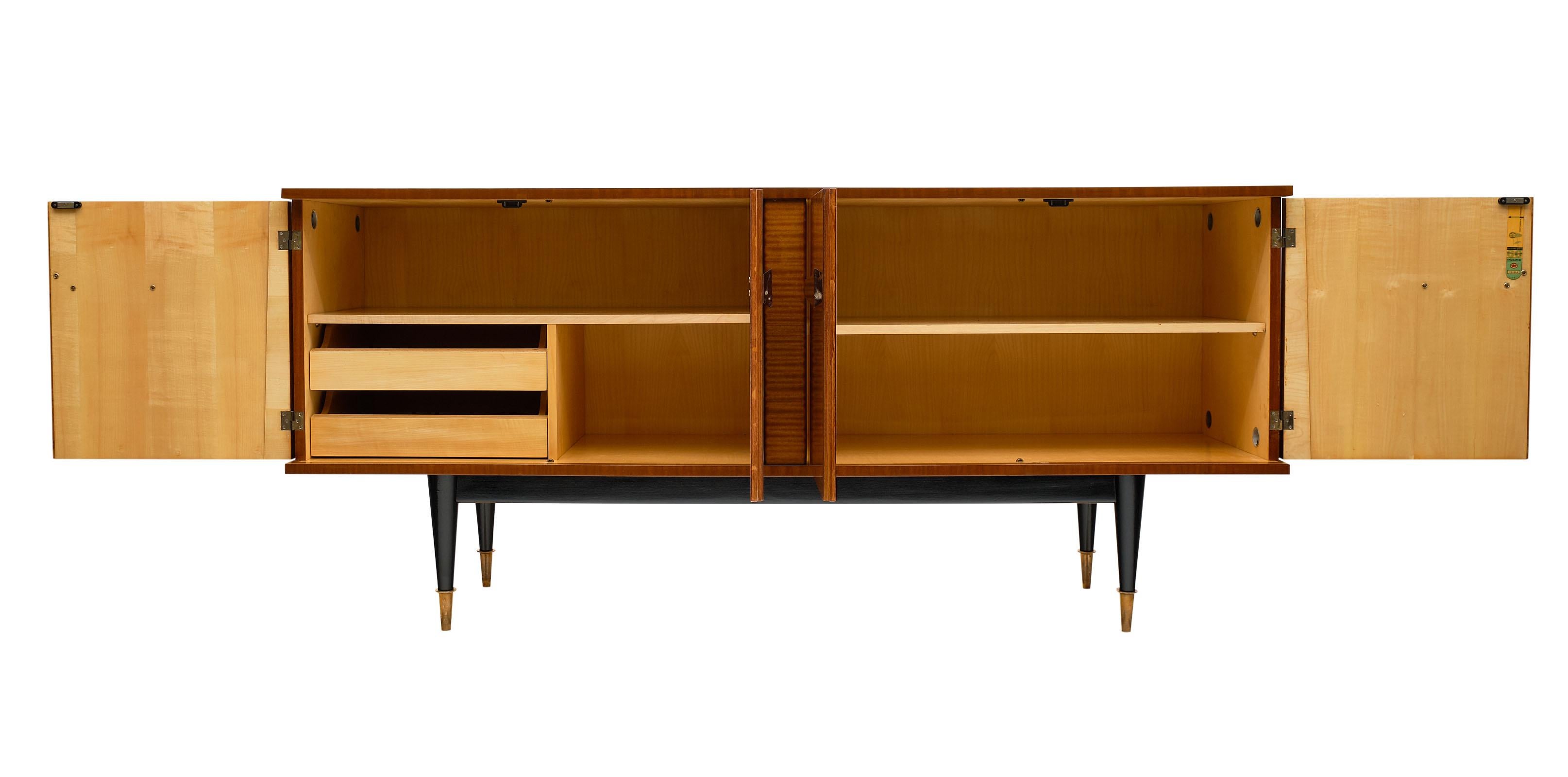 Brass Midcentury French Rosewood Buffet
