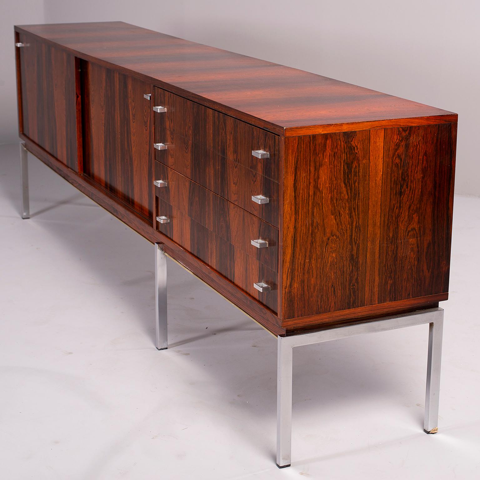 Metal Mid Century French Rosewood Cabinet or Credenza