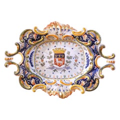 Mid-Century French Rouen Faience Heraldic Decorative Platter