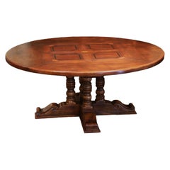 Mid-Century French Round Walnut, Burl and Acacia Dining Table with Parquet Top
