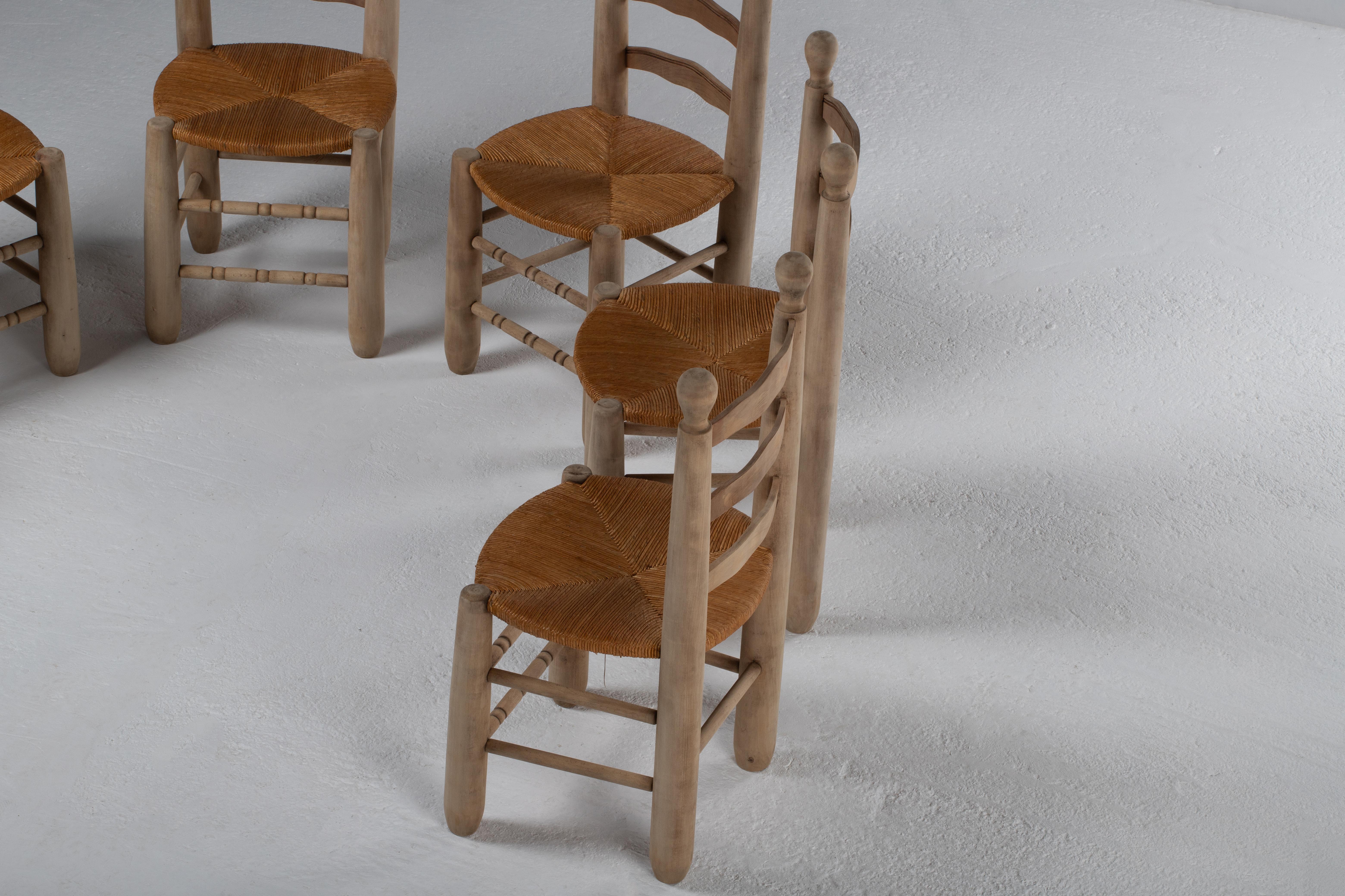 Mid-20th Century Mid-Century French Rush-Seated Chair with Rustic Modernity, 1950's For Sale
