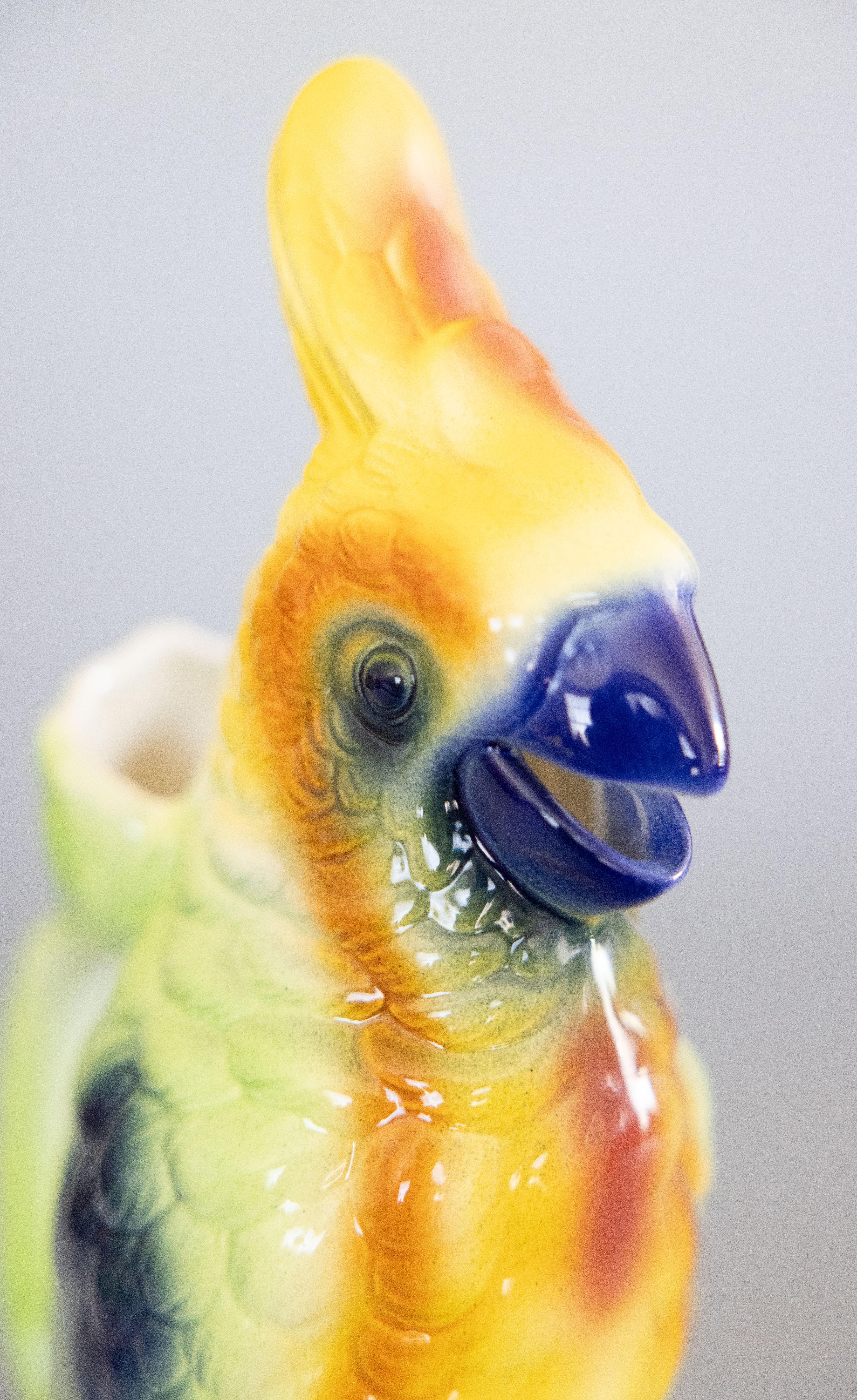 Mid-Century French Saint Clement Majolica Parrot Absinthe Pitcher Decanter For Sale 2