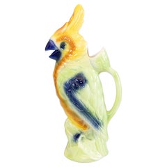 Mid-Century French Saint Clement Majolica Parrot Absinthe Pitcher Decanter