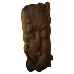 Mid-Century French Salvador Dali Style Surrealist Carved Wood Face Sculpture