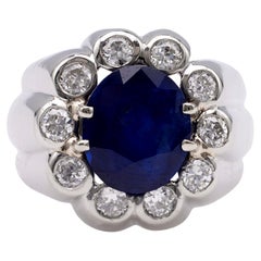 Vintage Mid-Century French Sapphire and Diamond Platinum Ring
