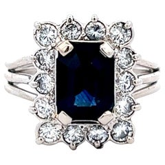 Mid-Century French Sapphire Diamond Platinum Cluster Ring