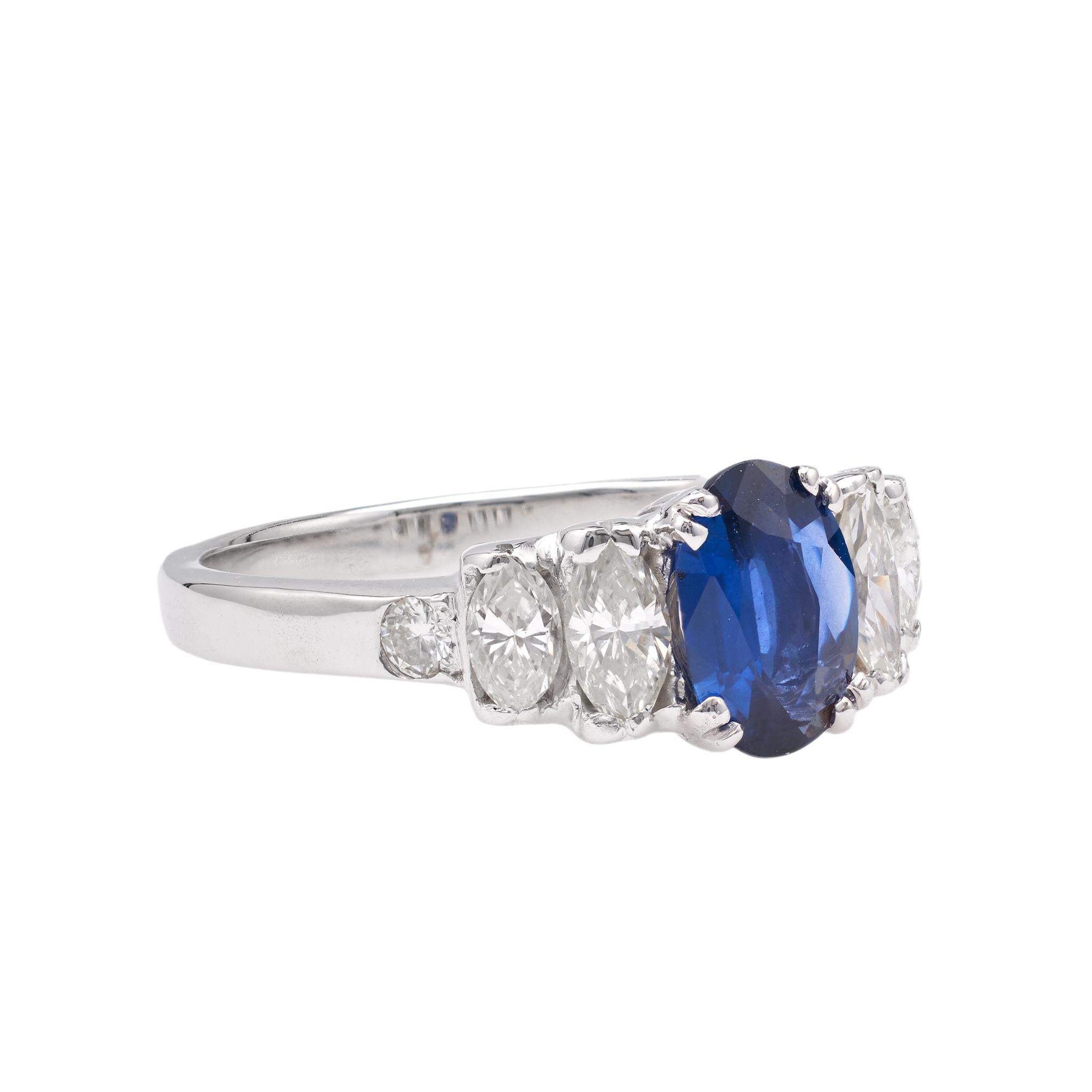 Women's or Men's Mid-Century French Sapphire Diamond White Gold Ring