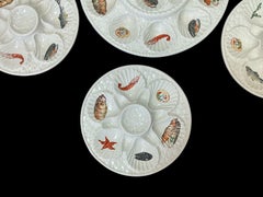 Mid-Century French Sarreguemines Grotto Hand Painted Oyster Plates - S/12