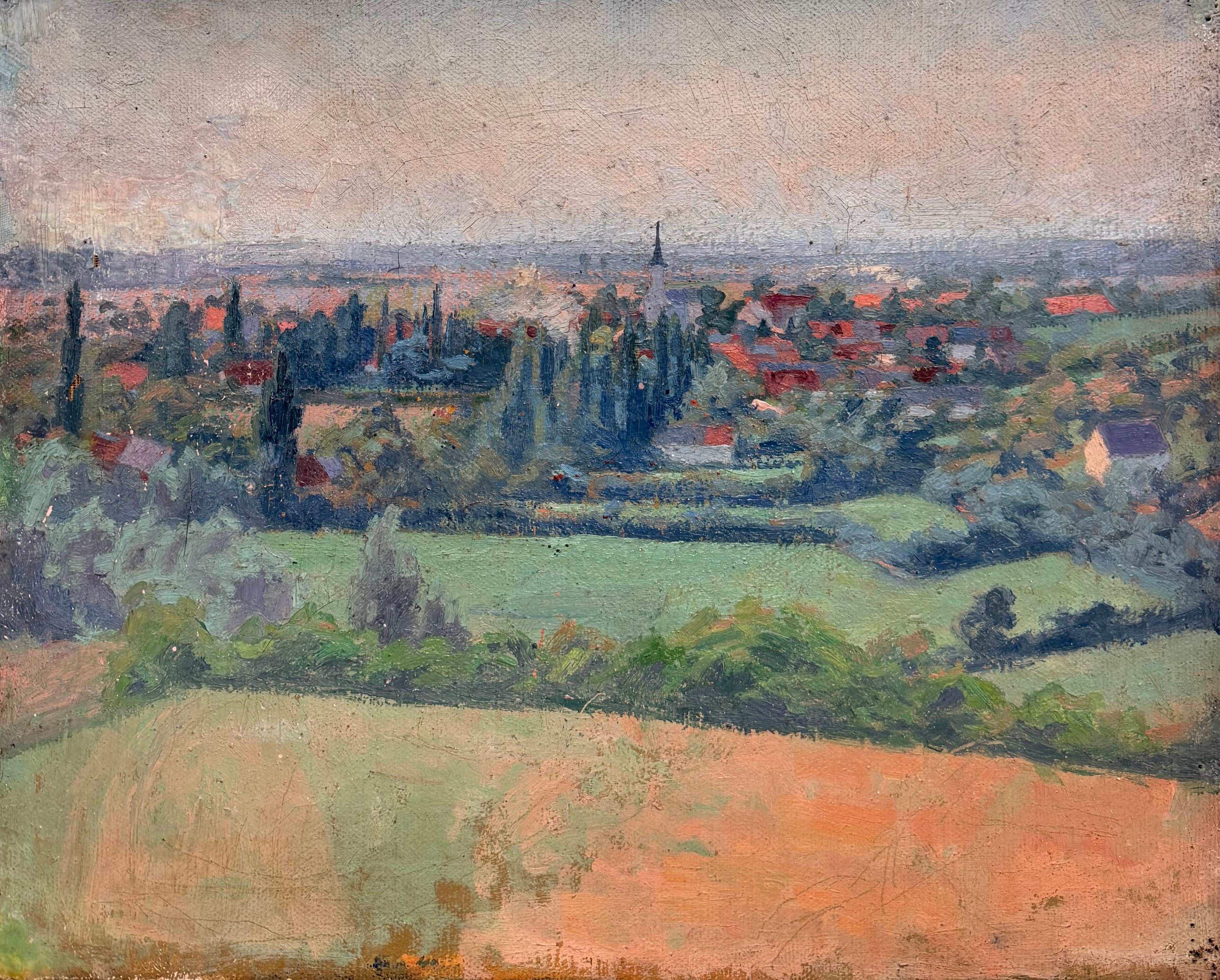 1930's French Post Impressionist View of Provence Village Landscape Oil Painting