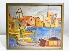 Mid-Century French School Impressionist Harbor Scene Painting Signed "H. Michel"