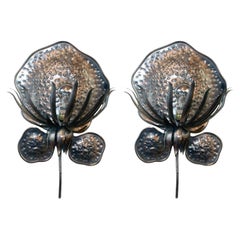 Mid-Century French Sconces, Silvered Metal, Hammered Design, 1960