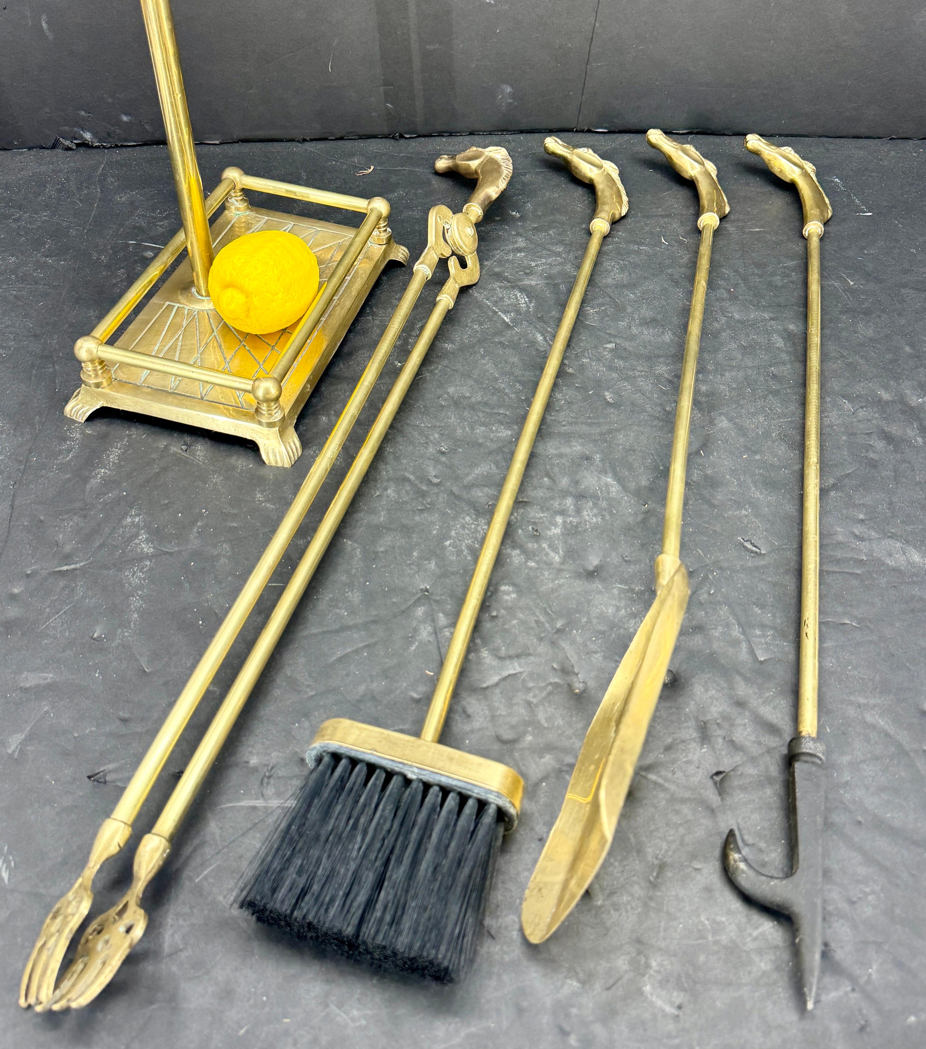 Mid-Century French Set of Brass Equestrian Fireplace Tools 5