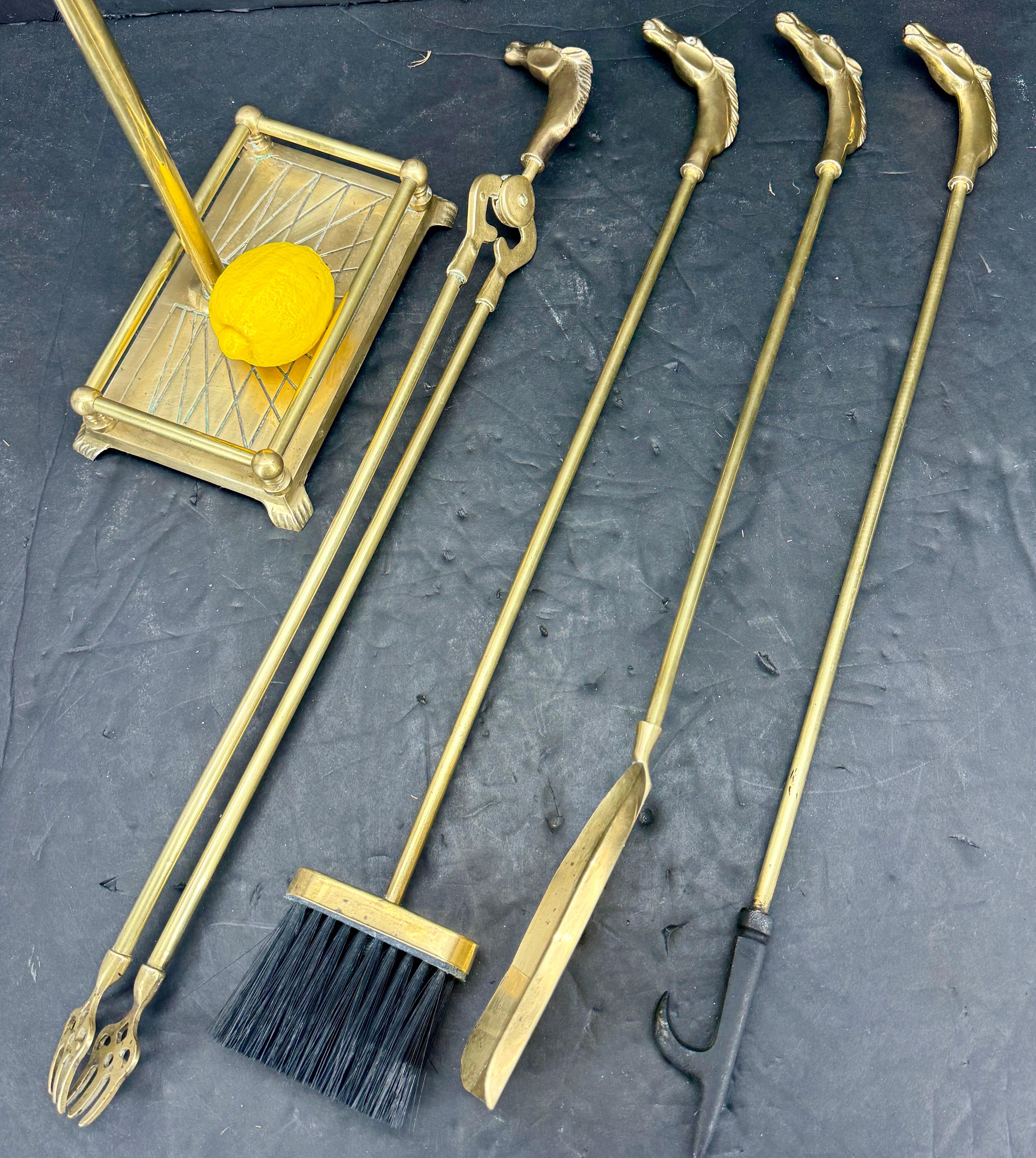Mid-Century French Set of Brass Equestrian Fireplace Tools 6