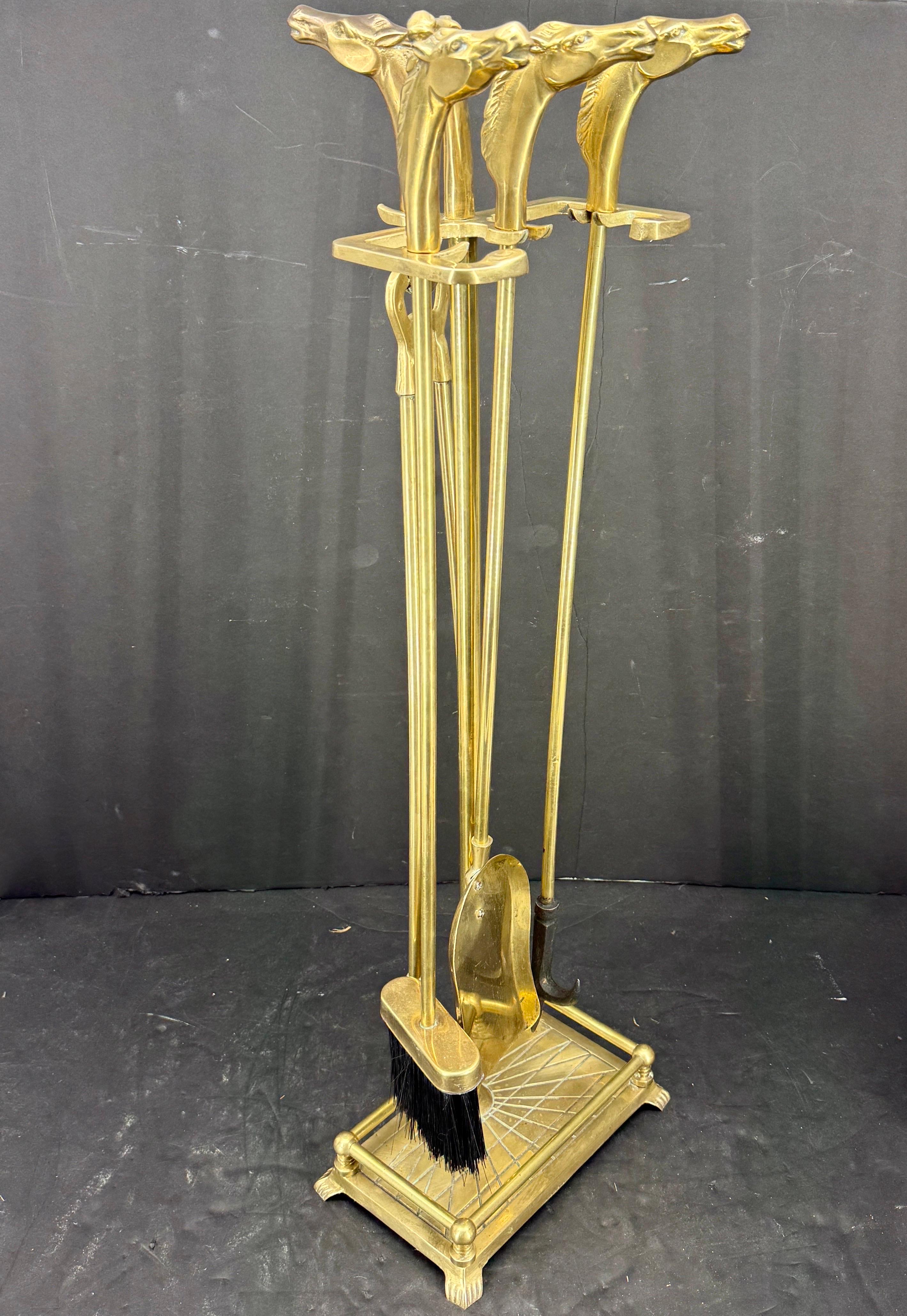 Mid-Century French Set of Brass Equestrian Fireplace Tools 7