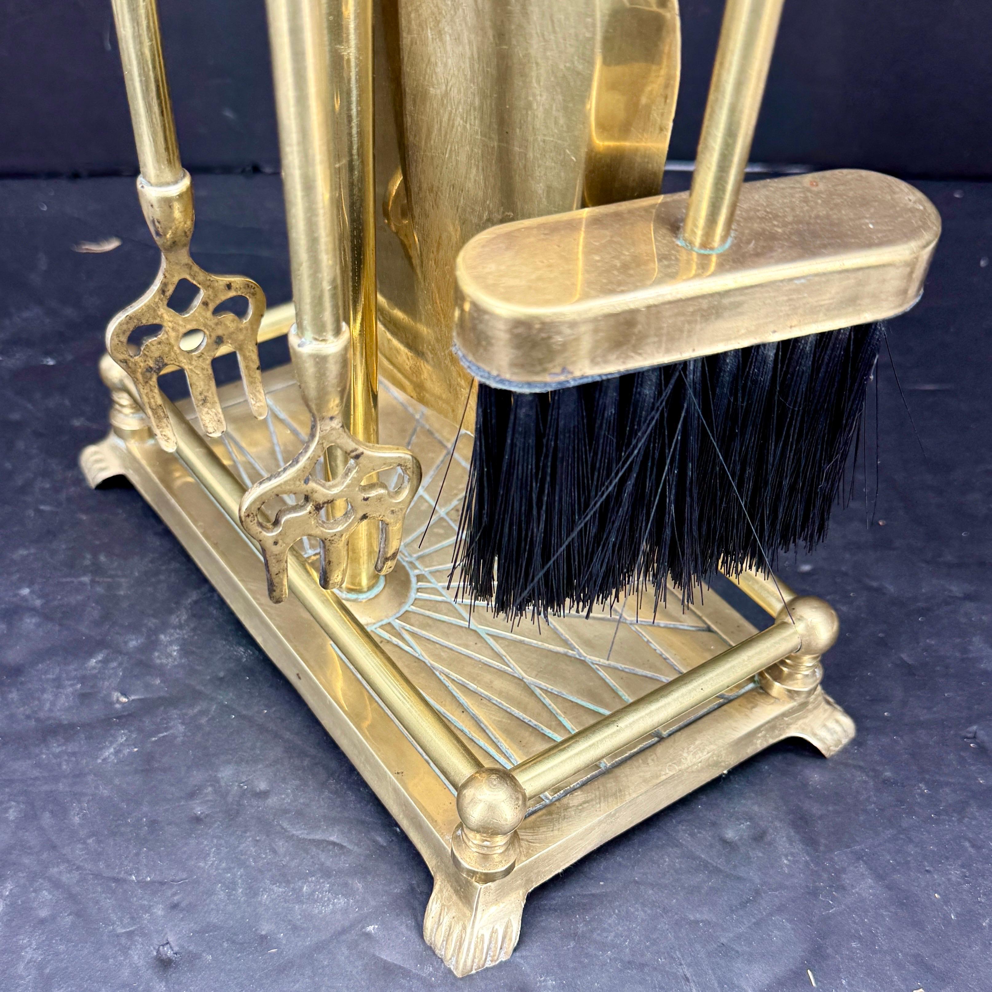 Metal Mid-Century French Set of Brass Equestrian Fireplace Tools