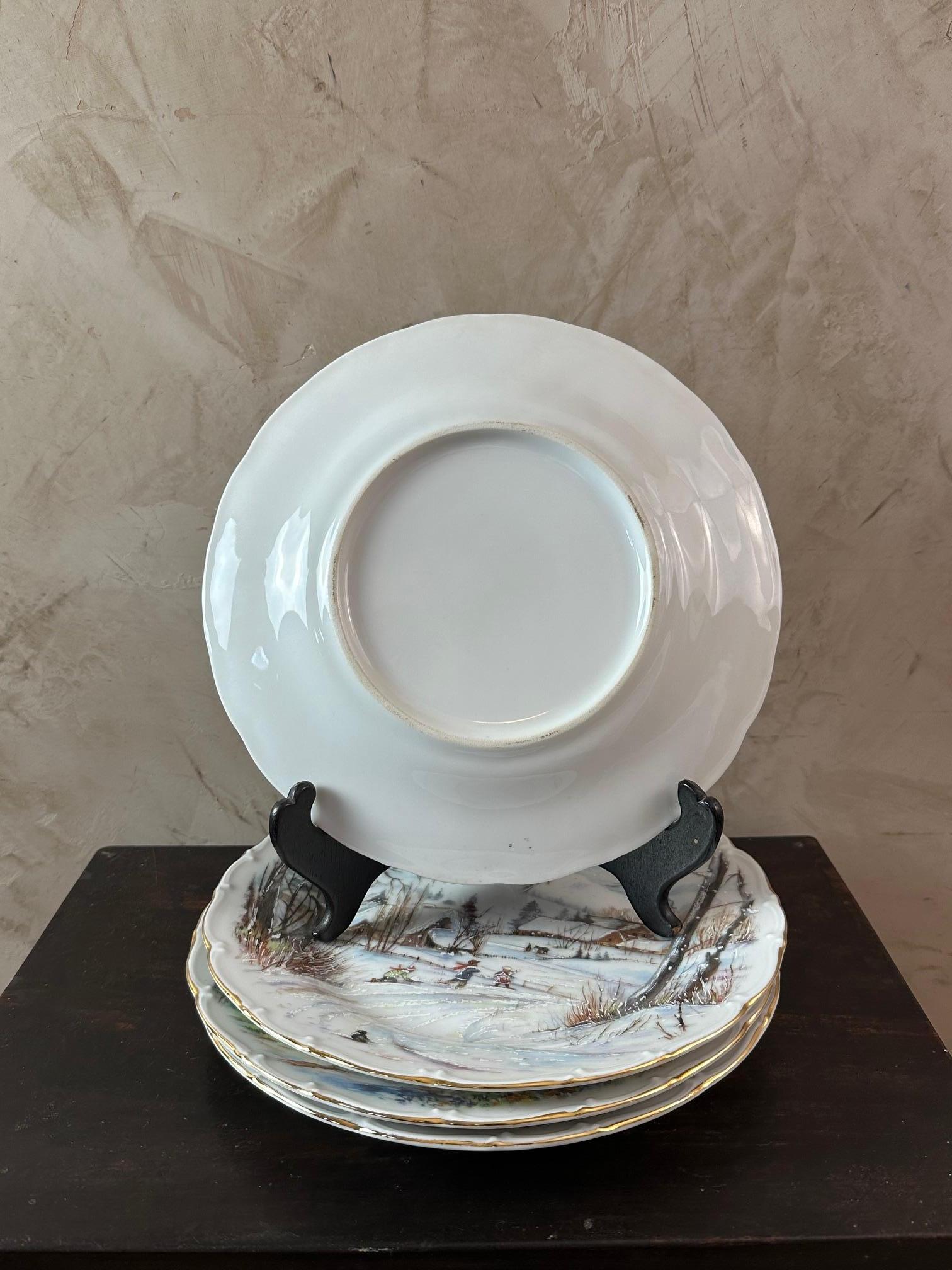 Juego francés de platos Four Seasons de mediados de siglo, años 50 Porcelana en venta