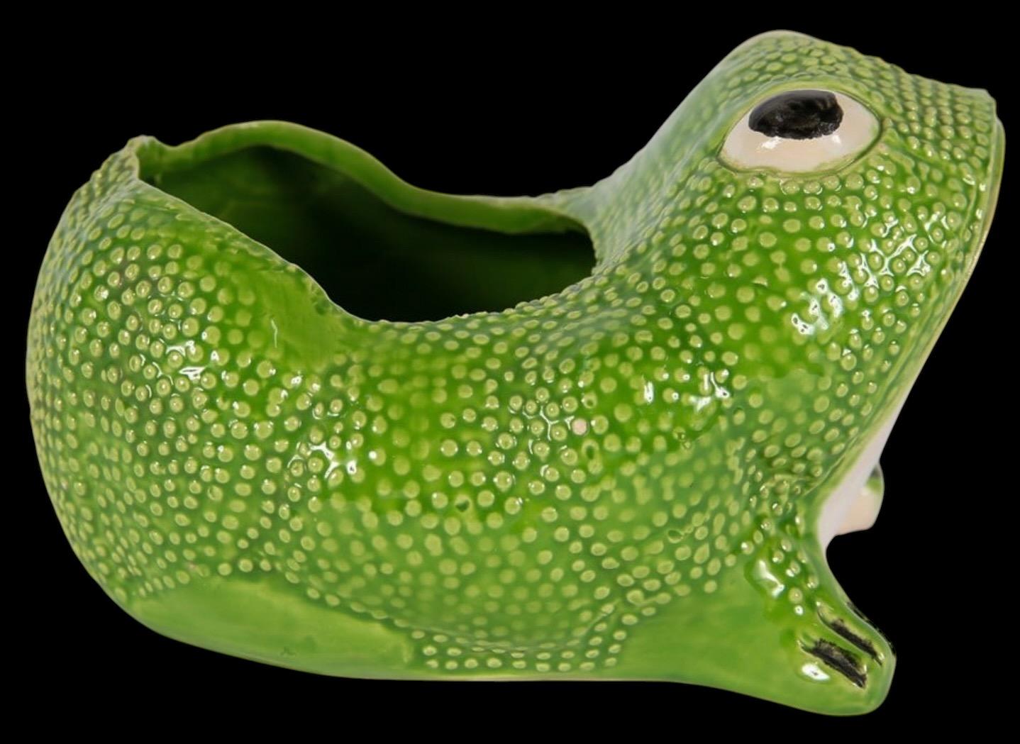 Hollywood Regency Mid-Century French Signed Jean Roger Hobnail Pottery Frog Cachepot / Planter